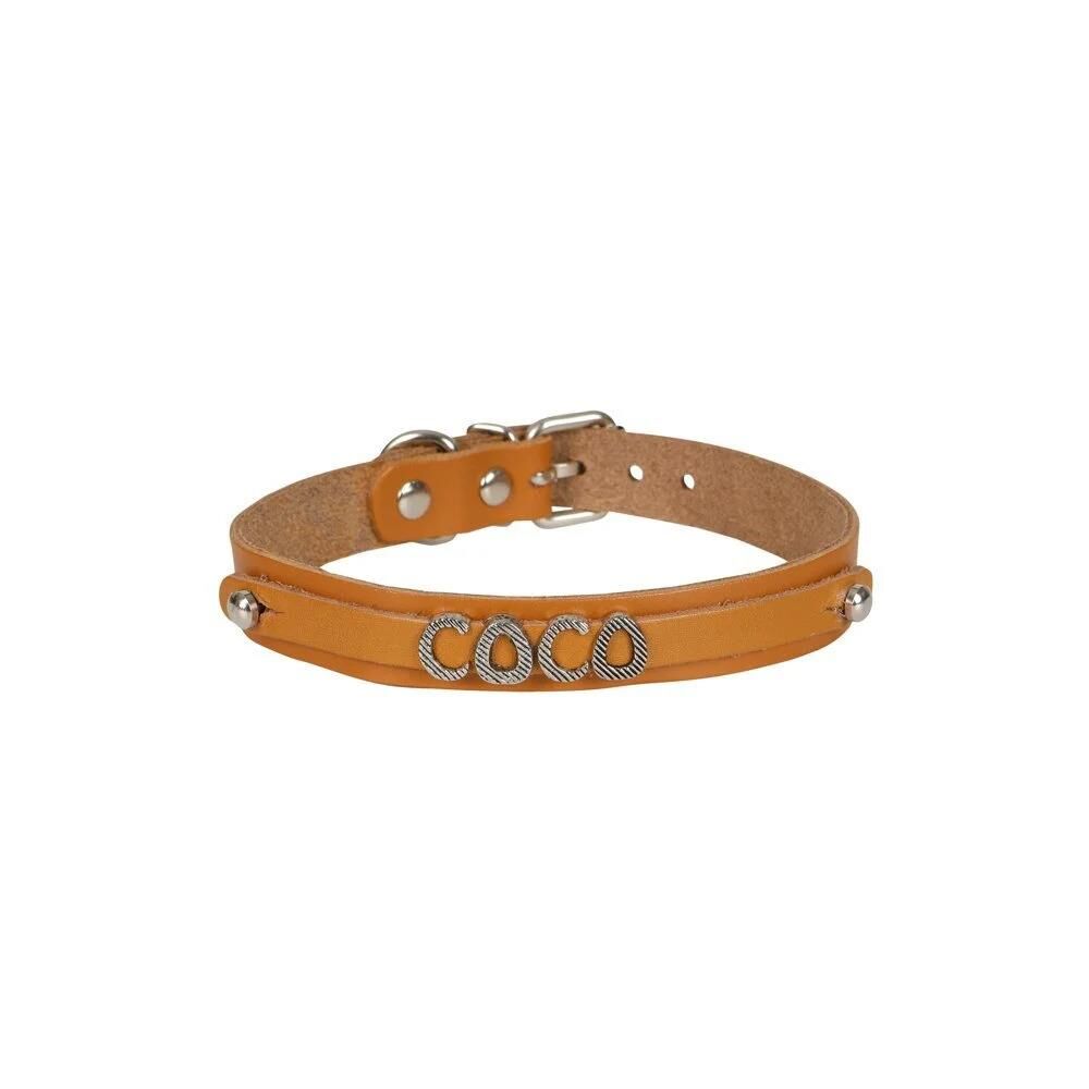 Cattie İsimlikli Deri Kedi Tasması Kamel 1,5X26-30Cm
