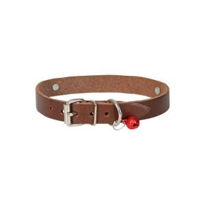 Cattie İsimlikli Deri Kedi Tasması Kahve 1,5X29-34Cm