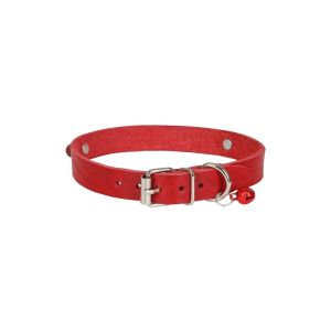 Cattie İsimlikli Deri Kedi Tasması Kırmızı 1,5X29-34Cm
