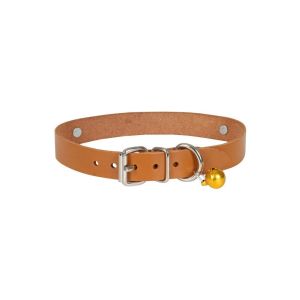 Cattie İsimlikli Deri Kedi Tasması Kamel 1,5X29-34Cm