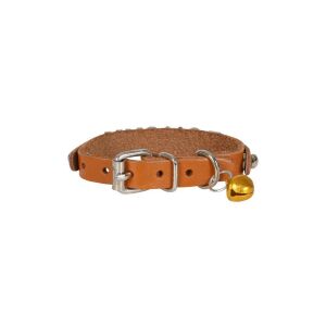 Cattie İsimlikli Deri Kedi Tasması Kamel 1X16-20Cm
