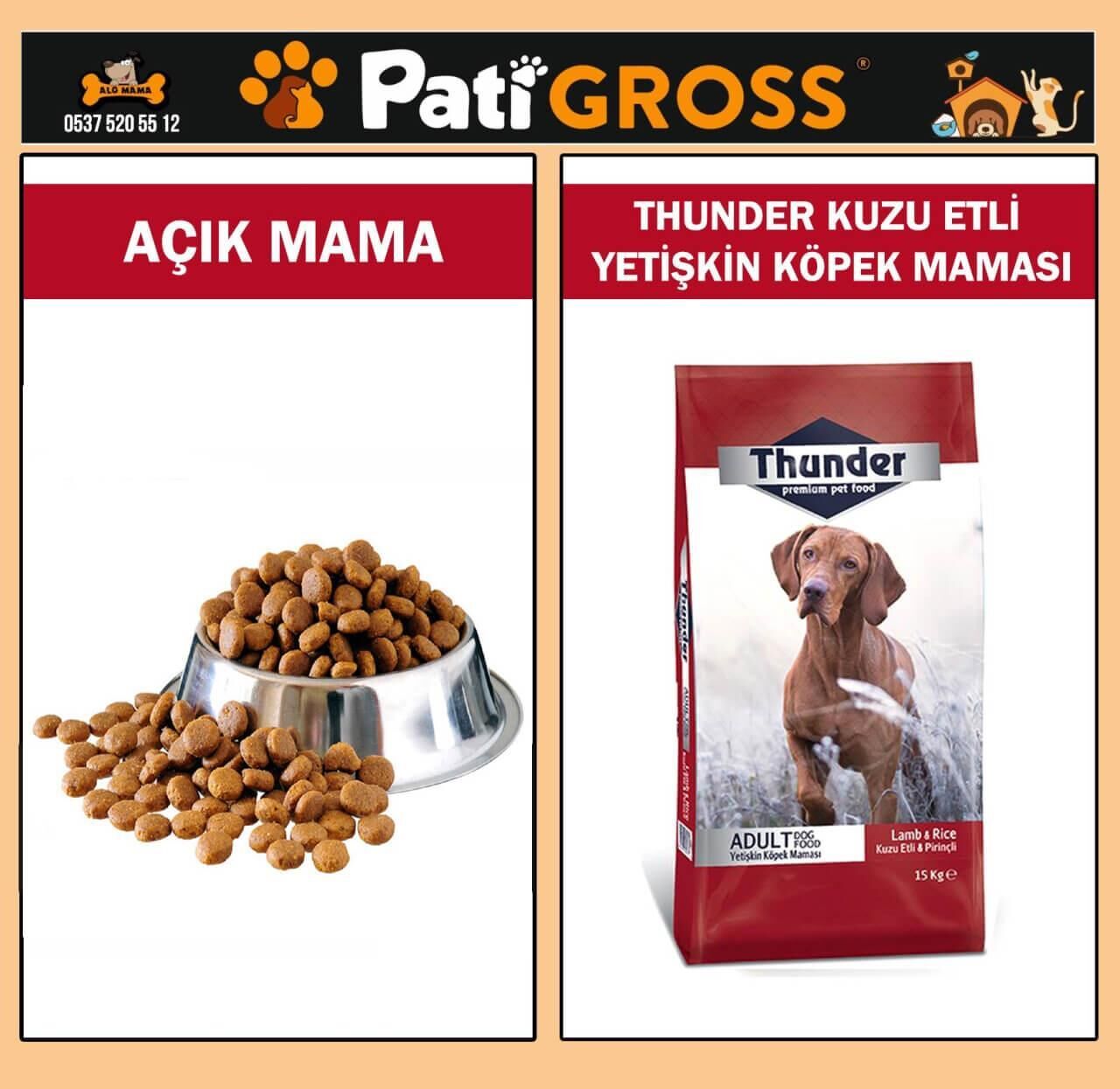 Thunder Kuzu Etli Yetişkin Köpek Maması 1kg (AÇIK)