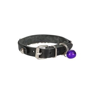 Cattie İsimlikli Deri Kedi Tasması Siyah 1X16-20Cm