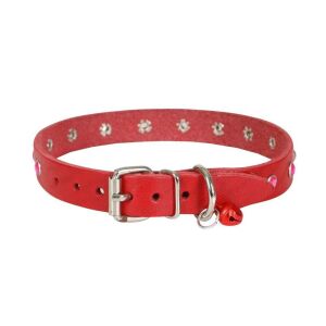 Cattie Taşlı Deri Kedi Tasması Kırmızı 1,5X27-33Cm