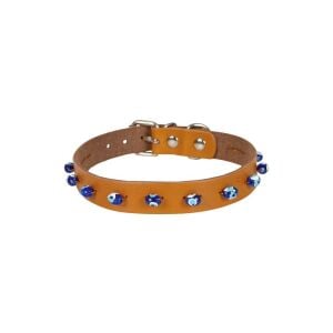 Cattie Boncuklu Deri Kedi Tasması Kamel 1,5X26-30Cm