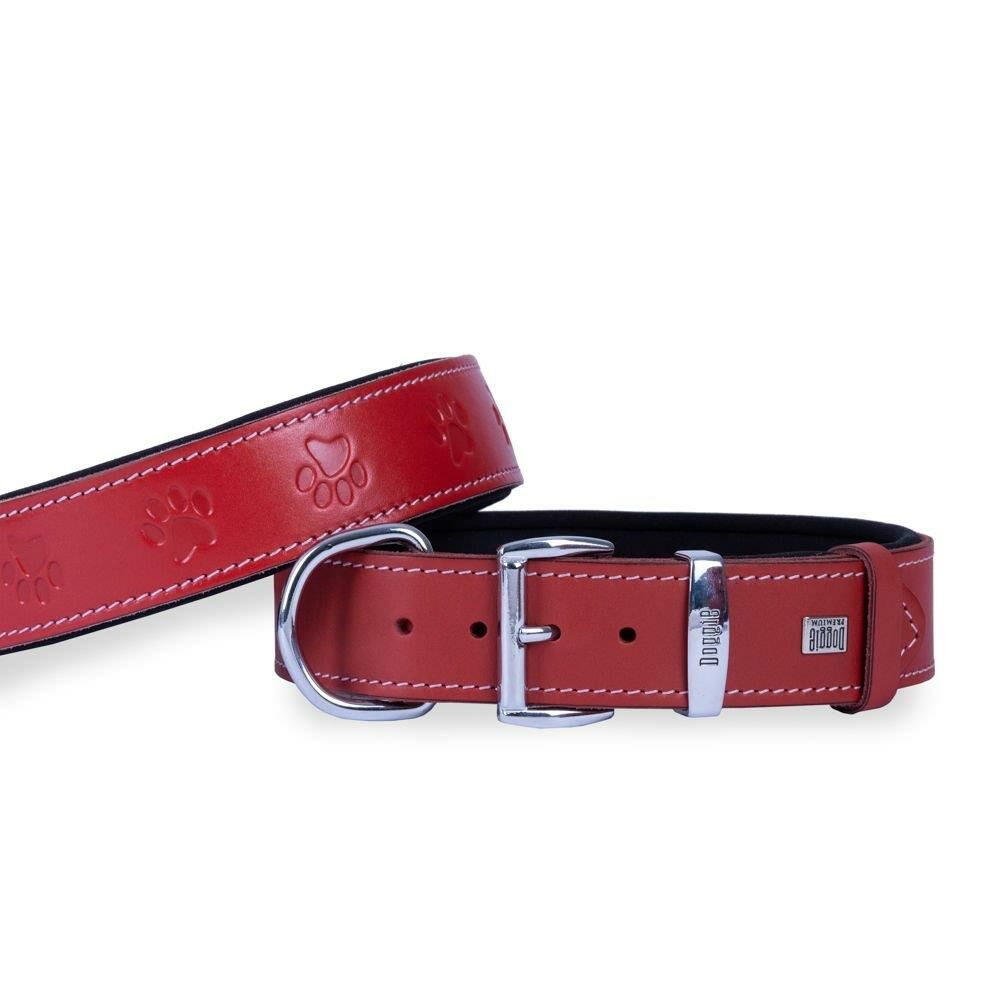 DOGGİE KONFOR DERİ PATİ DESENLİ BOYUN TASMASI KIRMIZI 4X57-65CM