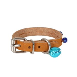 Cattie Boncuklu Deri Kedi Tasması Kamel 1X12-16Cm