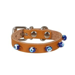 Cattie Boncuklu Deri Kedi Tasması Kamel 1X12-16Cm
