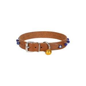 Cattie Boncuklu Deri Kedi Tasması Kamel 1,5X29-33Cm