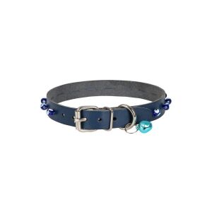Cattie Boncuklu Deri Kedi Tasması Royalmavi 1,5X29-33Cm