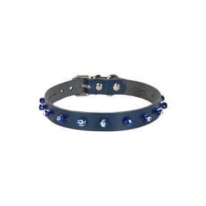 Cattie Boncuklu Deri Kedi Tasması Royalmavi 1,5X29-33Cm