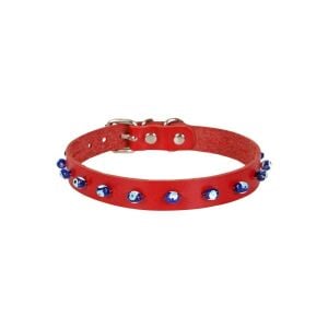 Cattie Boncuklu Deri Kedi Tasması Kırmızı 1,5X29-33Cm