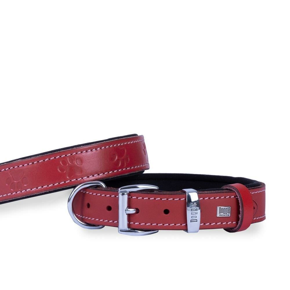 Doggie Konfor Deri Pati Desenli Boyun Tasması Kırmızı 3X42-50Cm