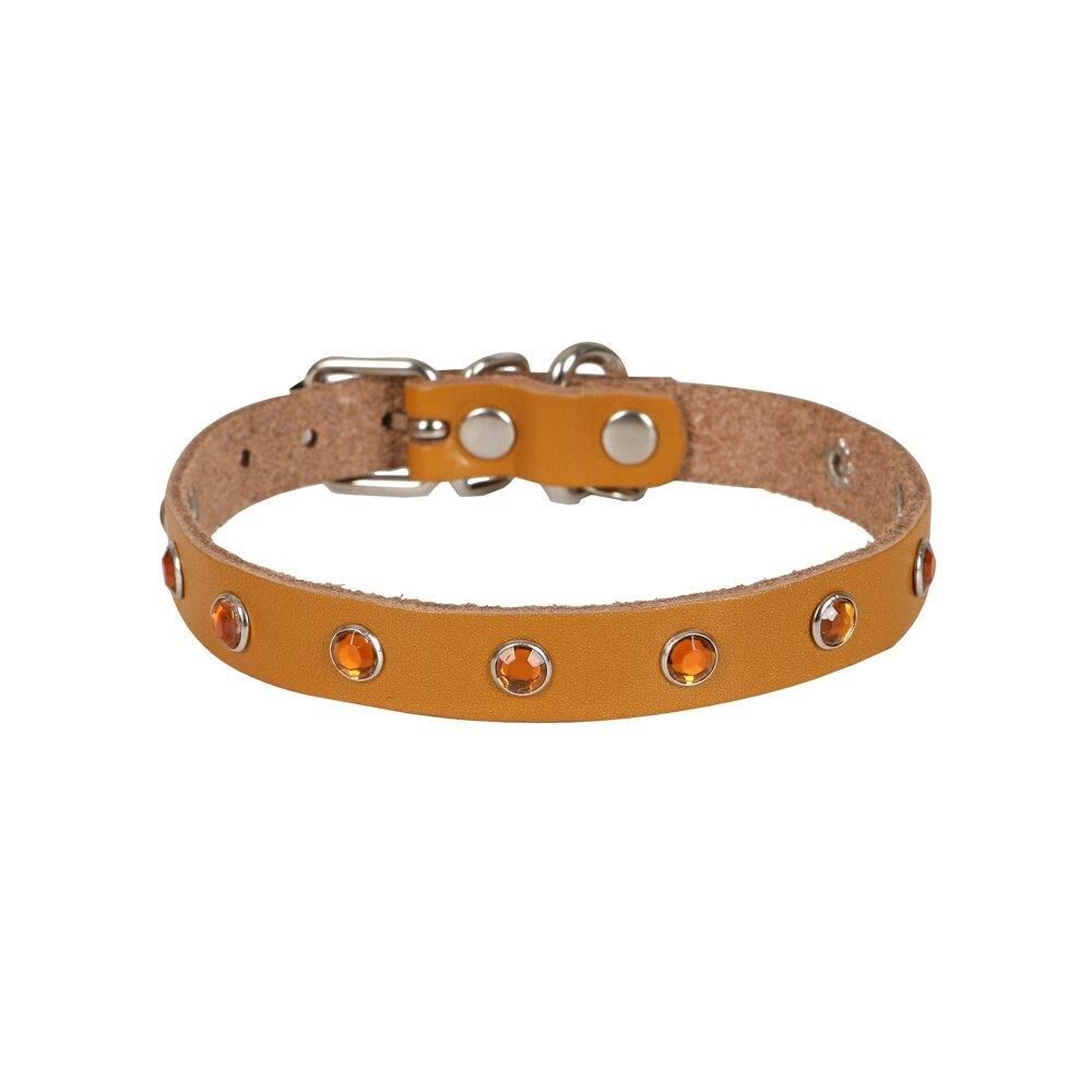 Cattie Taşlı Deri Kedi Tasması Kamel 1,2X23-28Cm