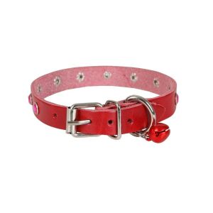 Cattie Taşlı Deri Kedi Tasması Kırmızı 1,2X23-28Cm