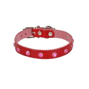 Cattie Taşlı Deri Kedi Tasması Kırmızı 1,2X23-28Cm