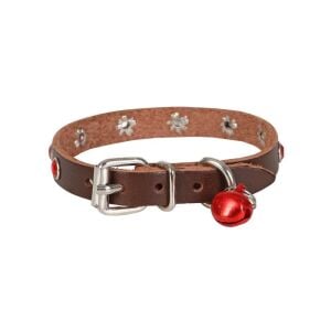 Cattie Taşlı Deri Kedi Tasması Kahve 1X20-23Cm