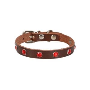 Cattie Taşlı Deri Kedi Tasması Kahve 1X20-23Cm