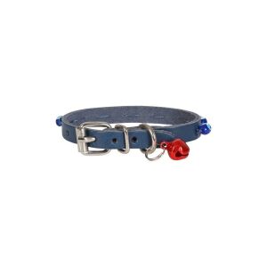 Cattie Boncuklu Deri Kedi Tasması Royalmavi 1X16-20Cm