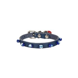 Cattie Boncuklu Deri Kedi Tasması Royalmavi 1X16-20Cm