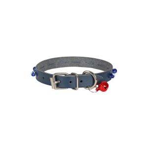Cattie Boncuklu Deri Kedi Tasması Royalmavi 1,2X23-27Cm