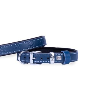 DOGGİE KONFOR DERİ PATİ DESENLİ BOYUN TASMASI ROYALMAVİ 2X35-40CM