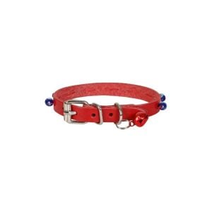 Cattie Boncuklu Deri Kedi Tasması Kırmızı 1X20-23Cm