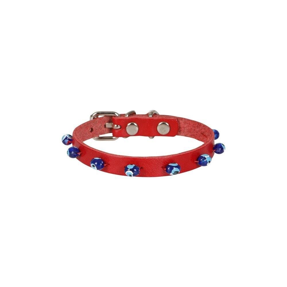 Cattie Boncuklu Deri Kedi Tasması Kırmızı 1X20-23Cm