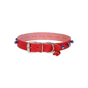 Cattie Boncuklu Deri Kedi Tasması Kırmızı 1,5X26-30Cm