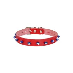 Cattie Boncuklu Deri Kedi Tasması Kırmızı 1,5X26-30Cm