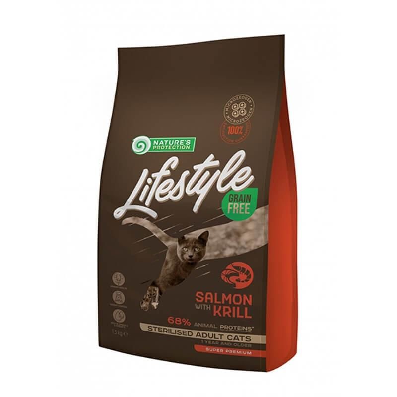Natures Protection Lifestyle Tahılsız Karides ve Somonlu Kısırlaştırılmış Kedi Maması 1.5kg