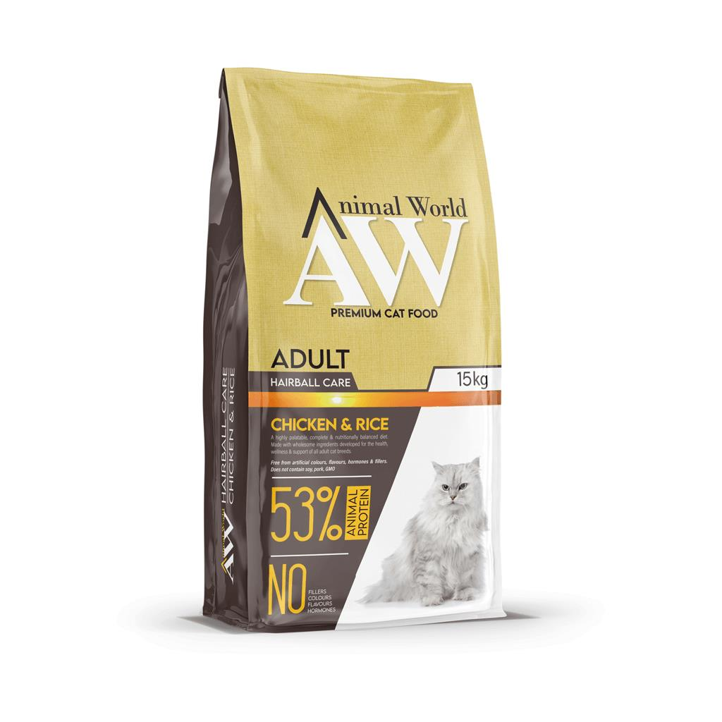 Animal World Hairball Care Tavuklu Tüy Yumağı Önleyici Yetişkin Kedi Maması 15kg