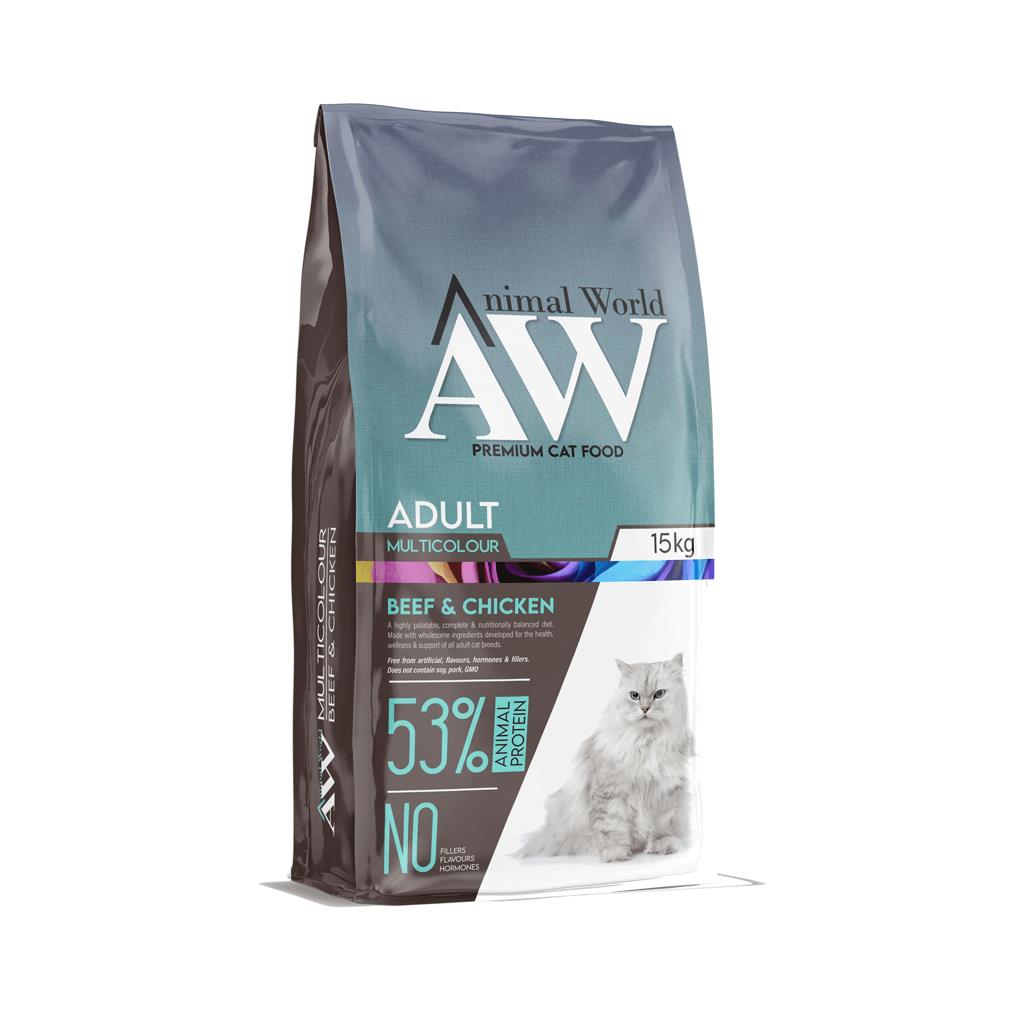Animal World Multicolour Biftekli ve Tavuklu Yetişkin Kedi Maması 15kg