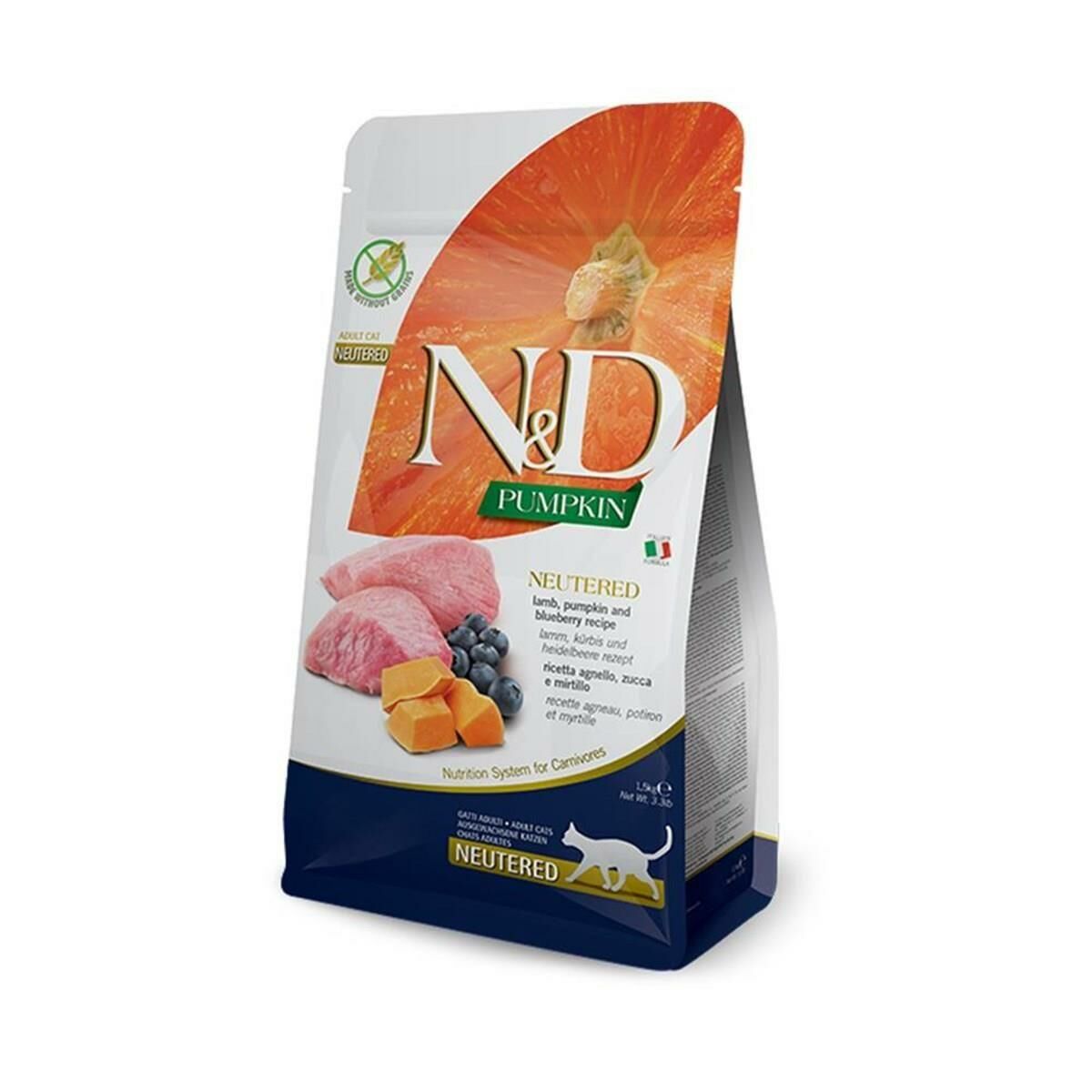N&D Balkabaklı Kuzu Etli Yaban Mersinli Tahılsız Kısırlaştırılmış Kedi Maması 1.5kg