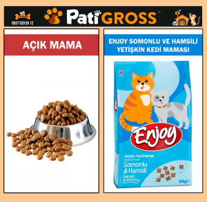 Enjoy Somonlu ve Hamsili Yetişkin Kedi Maması 1kg (AÇIK)