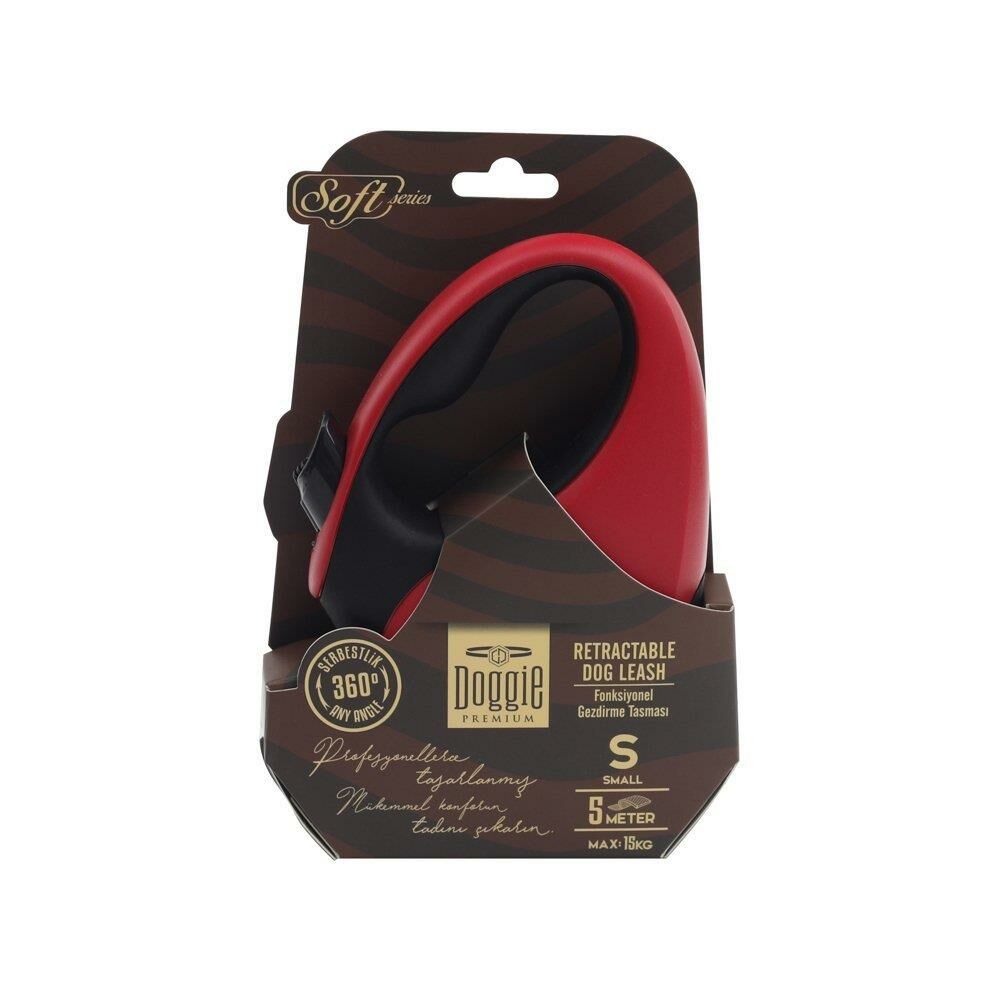 Doggie Otomatik Uzatma Tasması Soft Seri Kırmızı 15Kg/5Mt