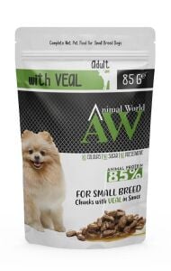 Animal World Pounch Mini Adult Soslu Parça Dana Etli Küçük Irk Yetişkin Köpek Yaş Mama 85gr