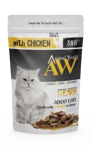 Animal World Pounch Adult Soslu Parça Tavuk Etli Yetişkin Kedi Yaş Mama 80gr