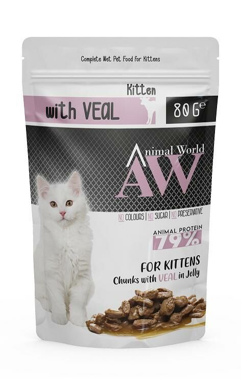 Animal World Pounch Kitten Jöleli Parça Dana Etli Yavru Kedi Yaş Mama 80gr