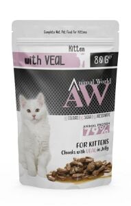 Animal World Pounch Kitten Jöleli Parça Dana Etli Yavru Kedi Yaş Mama 80gr