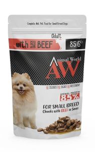 Animal World Pounch Mini Adult Soslu Parça Sığır Etli Küçük Irk Yetişkin Köpek Yaş Mama 85gr