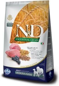 N&D Kuzu Etli ve Yaban Mersinli Orta ve Büyük Irk Düşük Tahıllı Yetişkin Köpek Maması 12kg