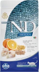 N&D OCEAN KEDİ MORİNA BALIĞI, KILÇIKSIZ BUĞDAY, YULAF & PORTAKAL YETİŞKİN 1.5KG