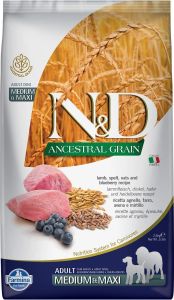 N&D ANCESTRAL GRAIN KÖPEK KUZU, KILÇIKSIZ BUĞDAY, YULAF & YABANMERSİNİ YETİŞKİN MEDIUM & MAXI 2.5KG