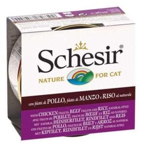 Schesir Doğal Tavuk Sığır Eti Ve Pirinçli Kedi Konservesi 85GR