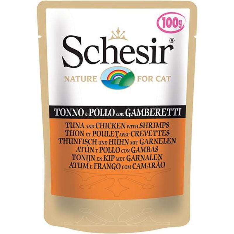 Schesir Pouch Jel İçinde Ton Balikli-Tavuklu&Karidesli Kedi Yaş Maması 100gr