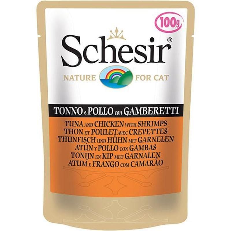 Schesir Pouch Jel İçinde Ton Balikli-Tavuklu&Karidesli Kedi Yaş Maması 100gr
