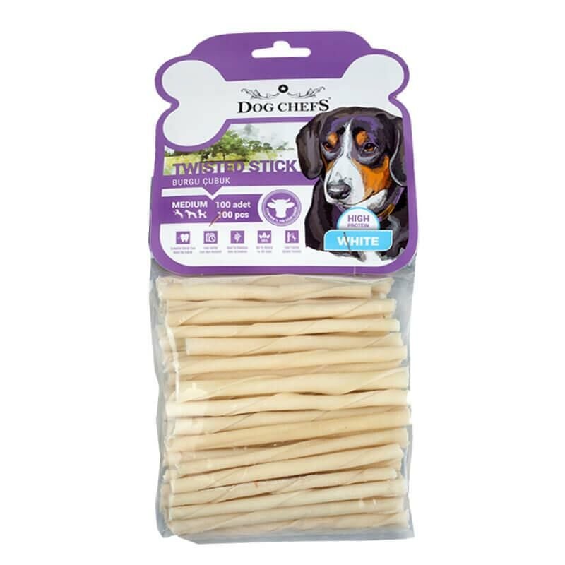 Dog Chefs Burgulu Köpek Çiğneme Çubuğu Medium Beyaz 100 lü Paket