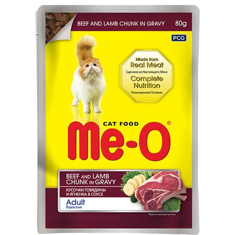 Me-O Adult Gravy Soslu Biftek ve Kuzulu Yetişkin Kedi Konservesi 80gr