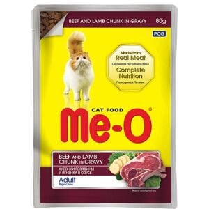 Me-O Adult Gravy Soslu Biftek ve Kuzulu Yetişkin Kedi Konservesi 80gr